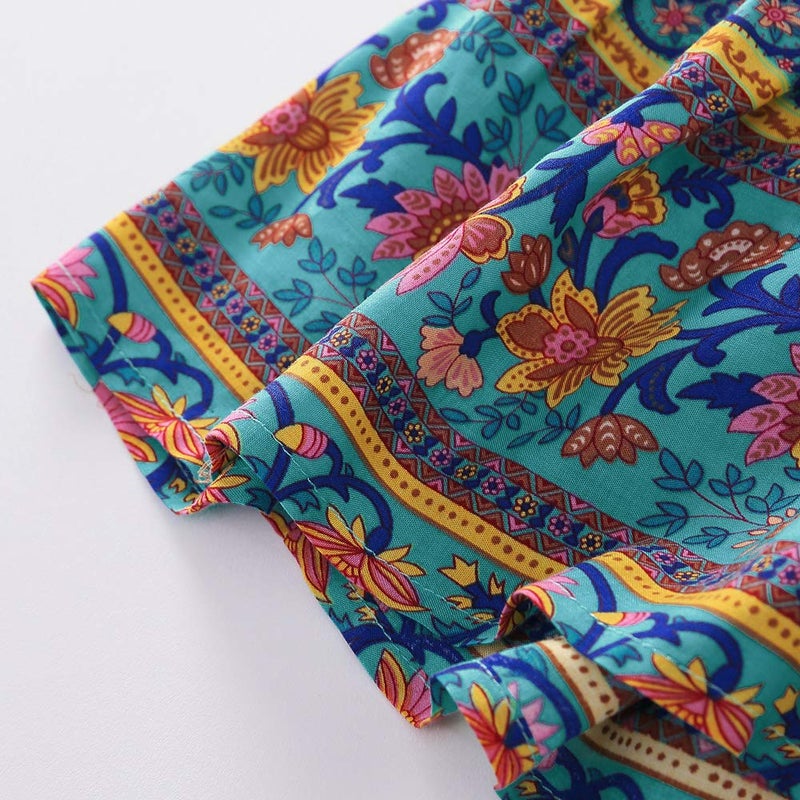 PopReal Mommy and Me Dresses Boho Casual Maxi Dress Summer Short Dress V Neck Wrap Floral Print Short Sleeve - Image 4